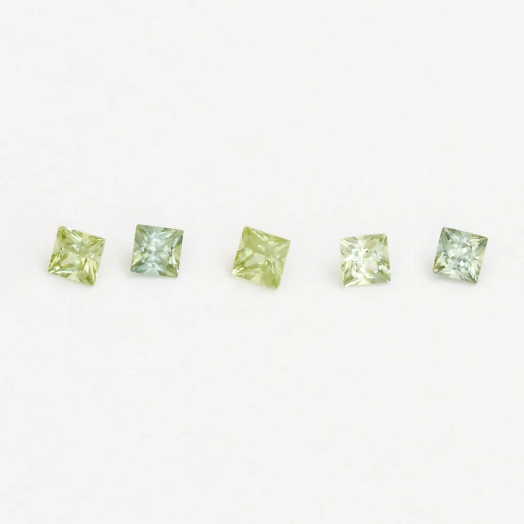 1.75 to 3.5mm Light Green Australian Sapphire Princess Cuts