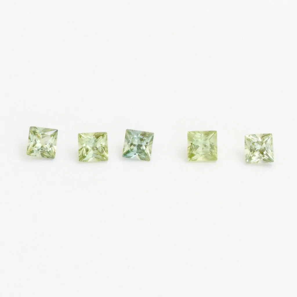 1.75 to 3.5mm Light Green Australian Sapphire Princess Cuts