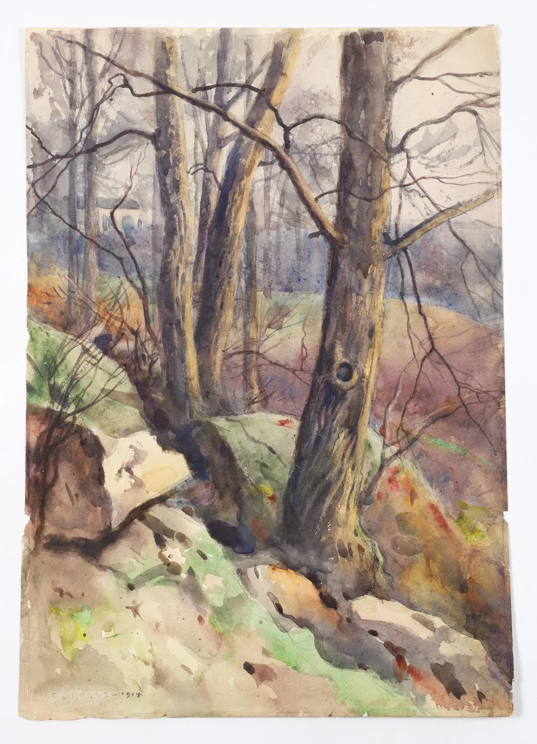 1914 Egbert Cadmus Rocky Hillside Watercolor Painting