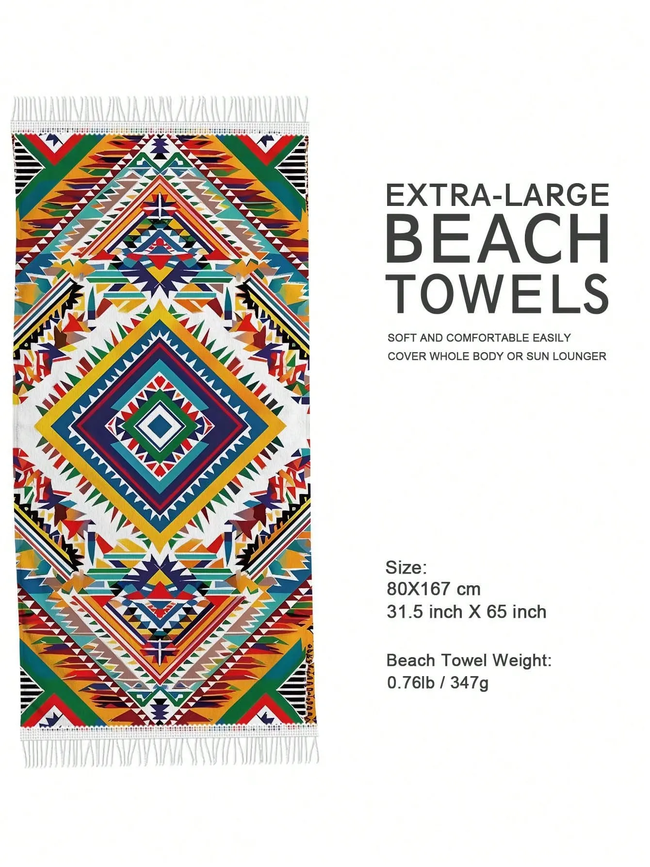 1PC Boho Microfiber Beach Towel With Tassels,Large Oversized Bohemian Sand Free Quick Dry Bath Towels For Swimming,Yoga And Outdoor Sports