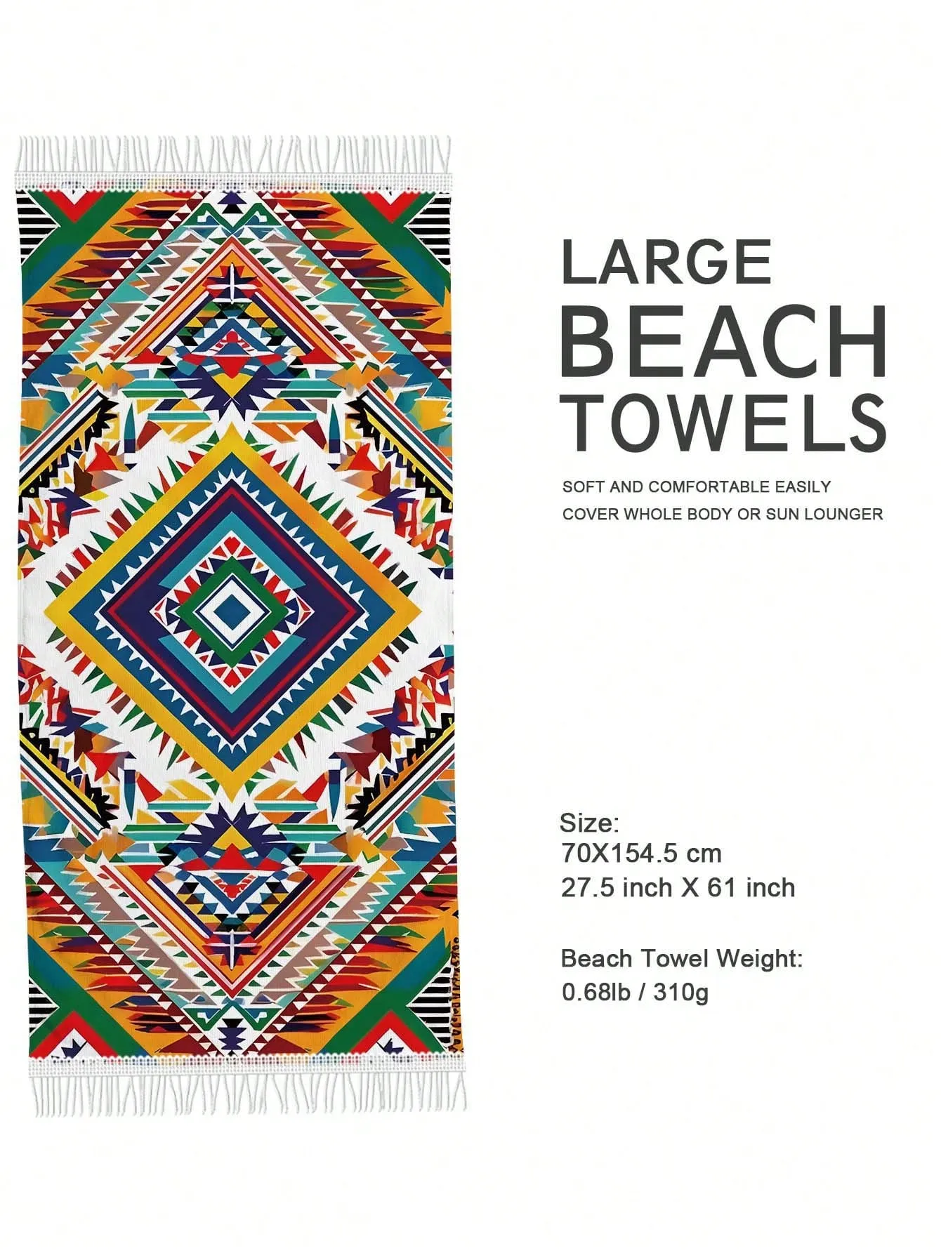 1PC Boho Microfiber Beach Towel With Tassels,Large Oversized Bohemian Sand Free Quick Dry Bath Towels For Swimming,Yoga And Outdoor Sports