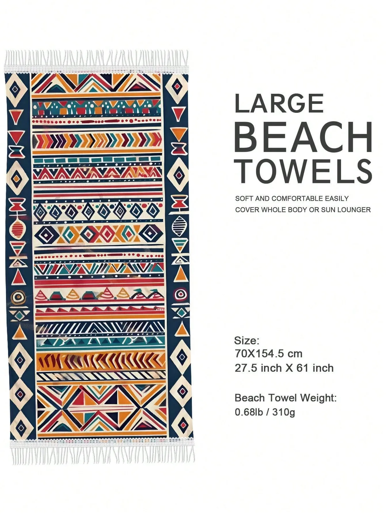 1PC Boho Microfiber Beach Towel With Tassels,Large Oversized Bohemian Sand Free Quick Dry Bath Towels For Swimming,Yoga And Outdoor Sports