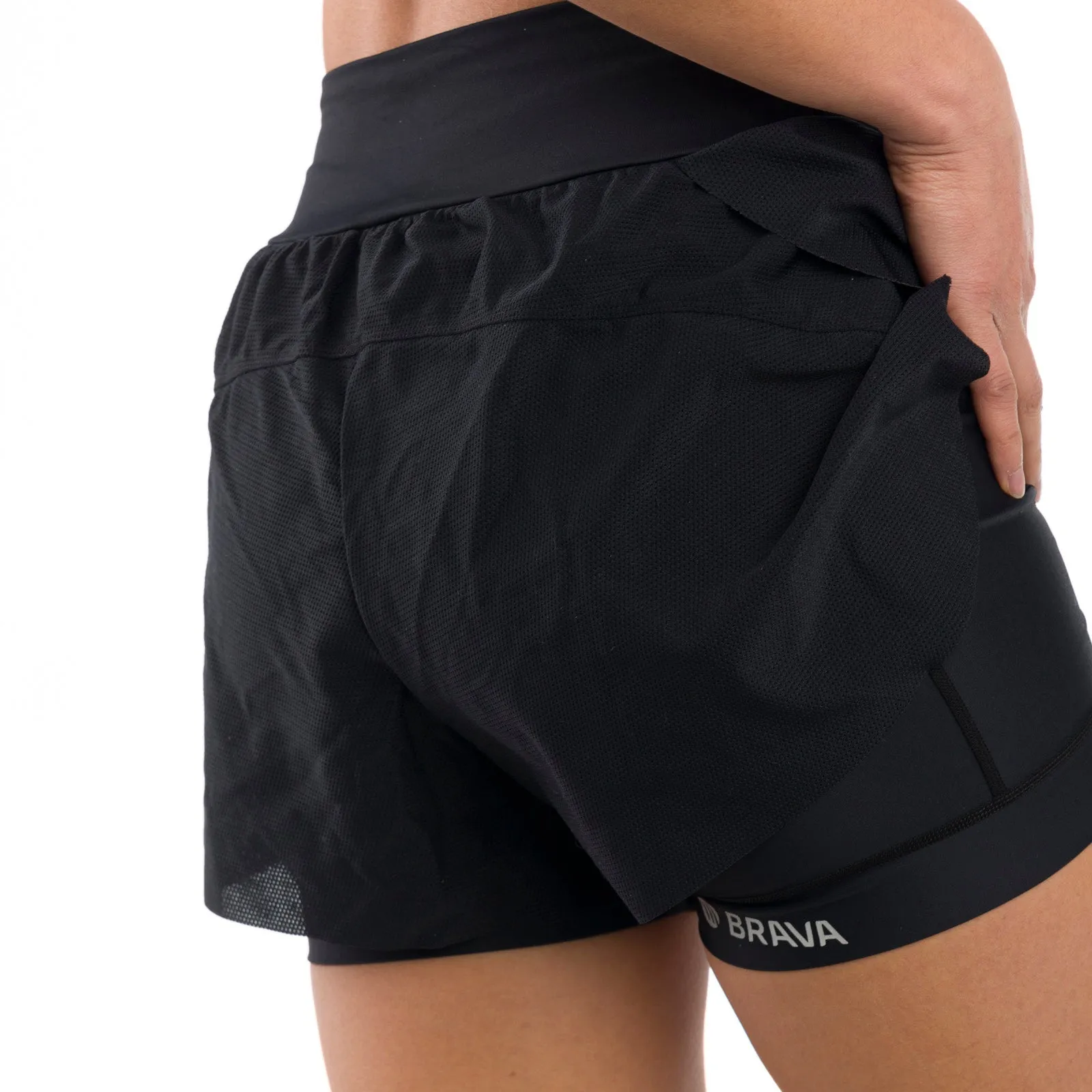 2-in 1 Mesh Split Run Shorts 5" - All Black