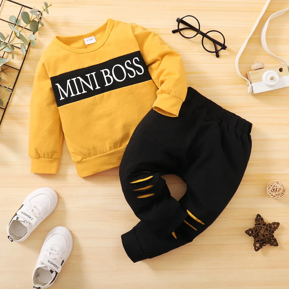 2PCs Fashion Infant Spring Sports Clothes; Baby Boy Clothes Toddler Boy Outfit Suit Letter Printing Long Sleeve Top   Pants