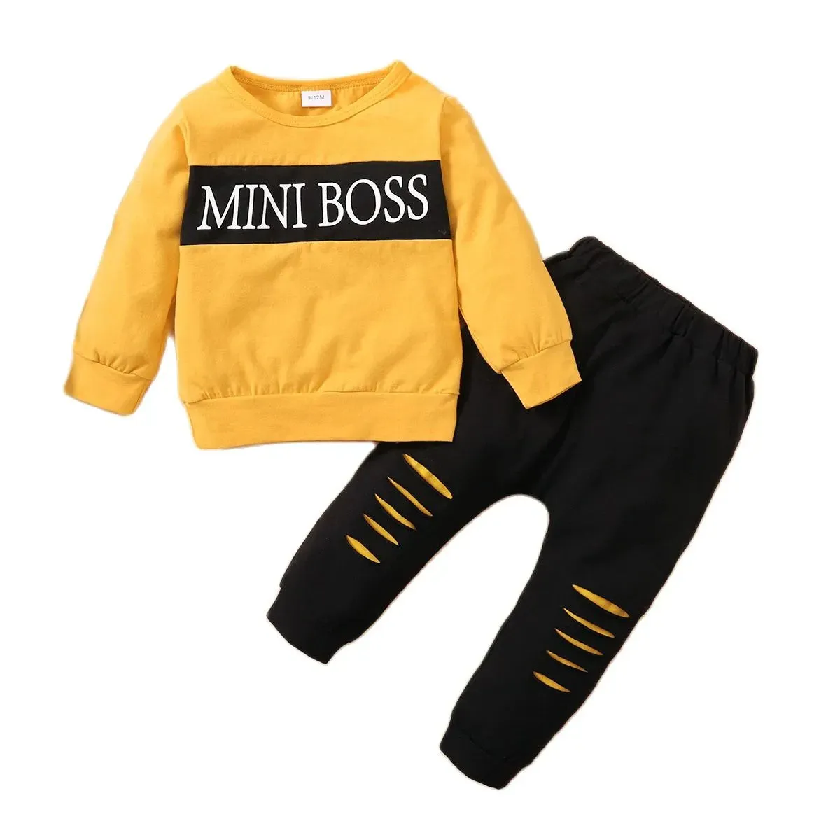 2PCs Fashion Infant Spring Sports Clothes; Baby Boy Clothes Toddler Boy Outfit Suit Letter Printing Long Sleeve Top   Pants