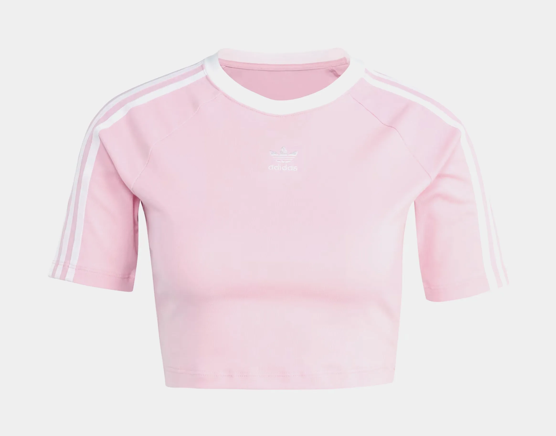 Adicolor 3 Stripes Crop Womens Short Sleeve Shirt (Pink/White)