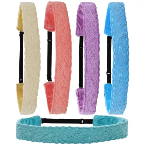 Adjustable No Slip Crochet Lace Headbands - 5 Pack