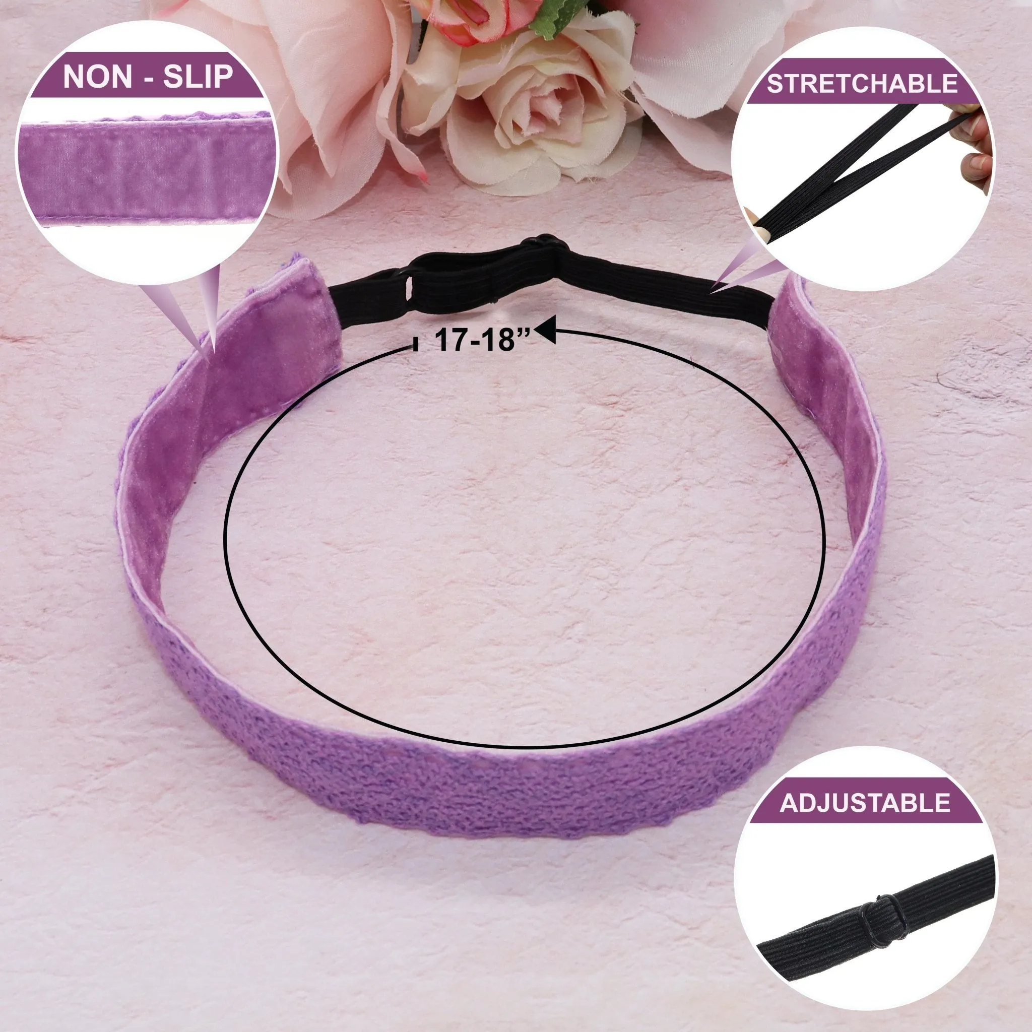 Adjustable No Slip Crochet Lace Headbands - 5 Pack