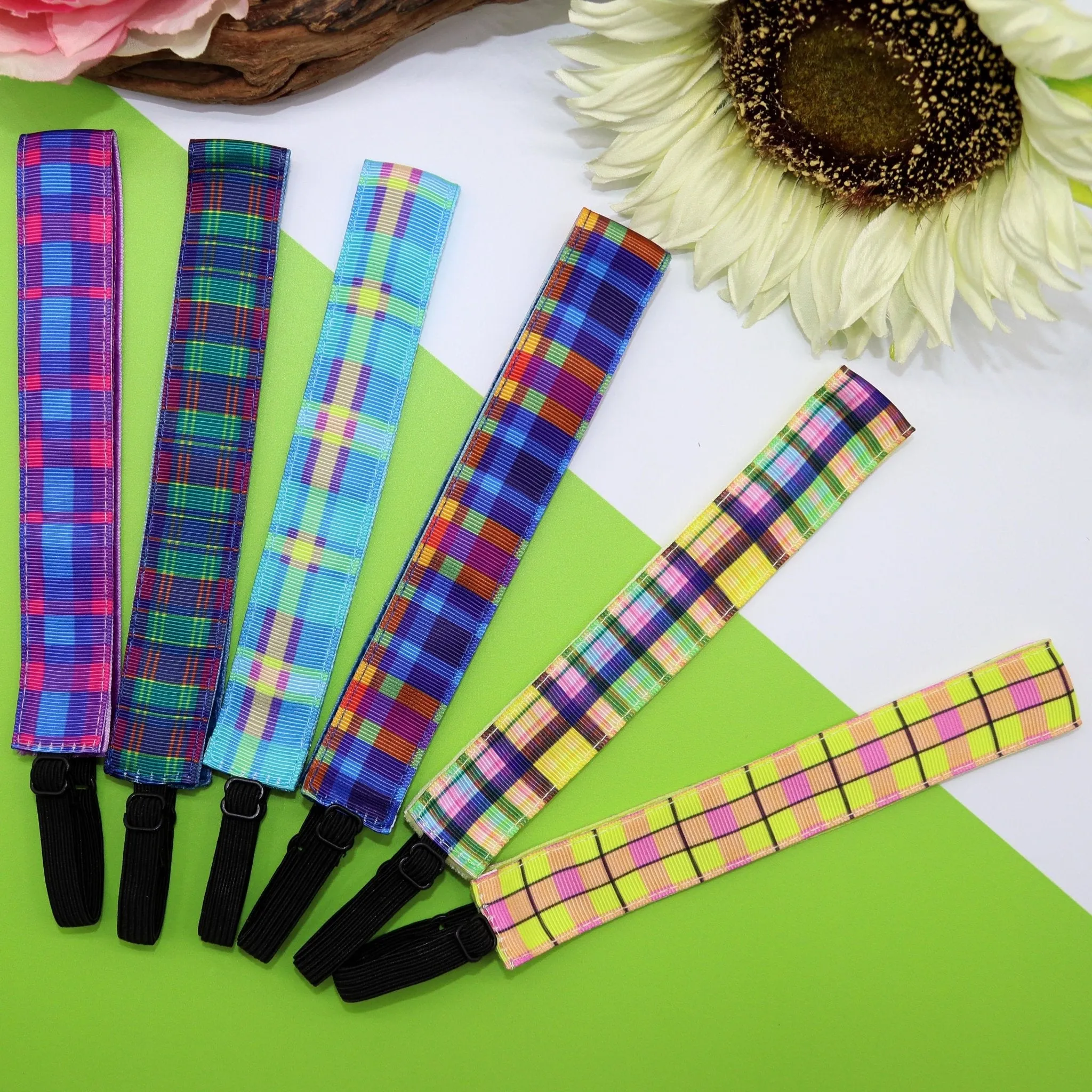 Adjustable No Slip Plaid Headbands - 6 Pack