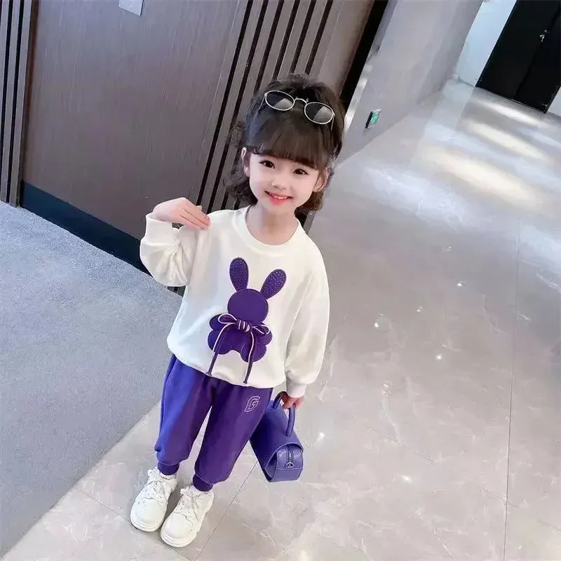 ARWEN & AJH GROUP Fashion Toddler Baby Girl Fall Clothes Sets Kids Sports Cartoon Rabbit Sweatshirt Pants 2Pcs Suits Teenage Tracksuit Outfits