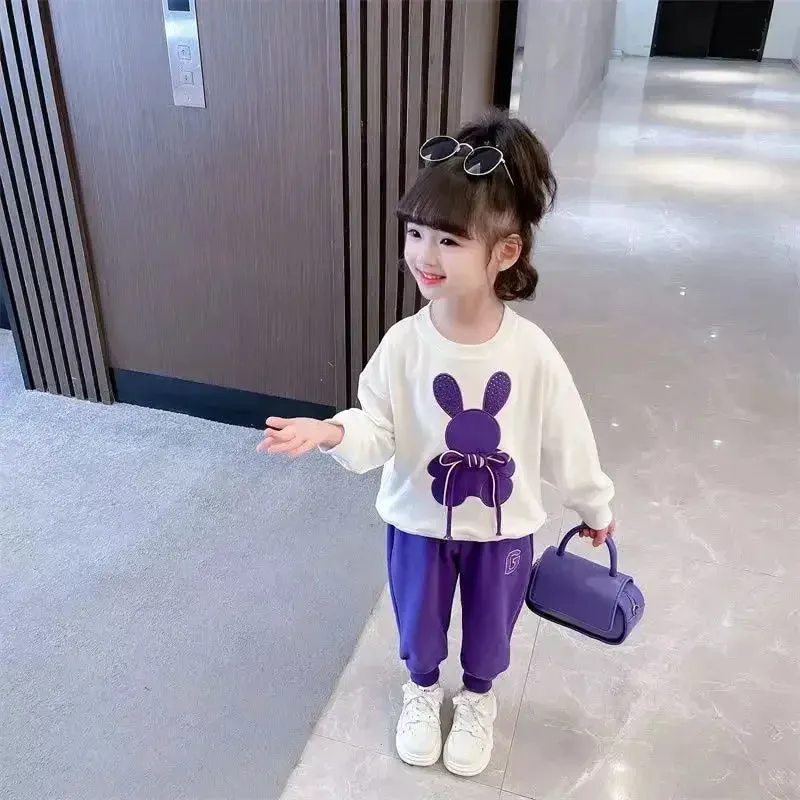 ARWEN & AJH GROUP Fashion Toddler Baby Girl Fall Clothes Sets Kids Sports Cartoon Rabbit Sweatshirt Pants 2Pcs Suits Teenage Tracksuit Outfits