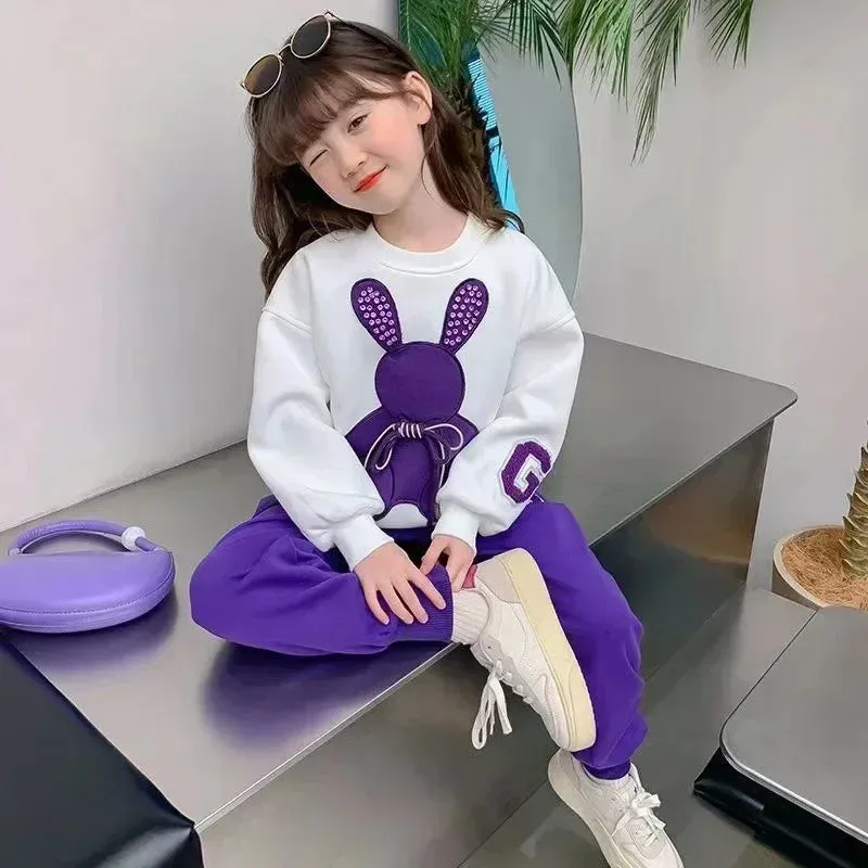 ARWEN & AJH GROUP Fashion Toddler Baby Girl Fall Clothes Sets Kids Sports Cartoon Rabbit Sweatshirt Pants 2Pcs Suits Teenage Tracksuit Outfits