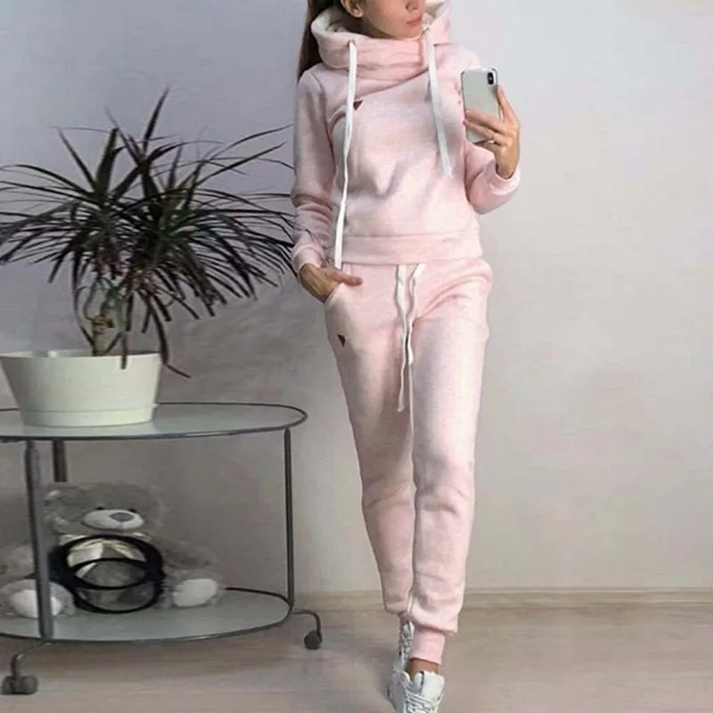 Autumn Winter 2 Piece Set Tracksuit Sportwear Fleece Hoodies Pullover Sweatshirts Baggy Trousers Jogger Pants Warm Outfits