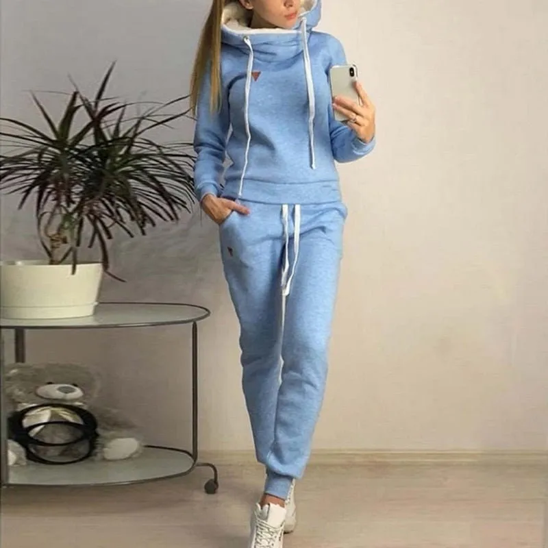 Autumn Winter 2 Piece Set Tracksuit Sportwear Fleece Hoodies Pullover Sweatshirts Baggy Trousers Jogger Pants Warm Outfits