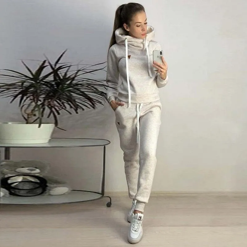 Autumn Winter 2 Piece Set Tracksuit Sportwear Fleece Hoodies Pullover Sweatshirts Baggy Trousers Jogger Pants Warm Outfits