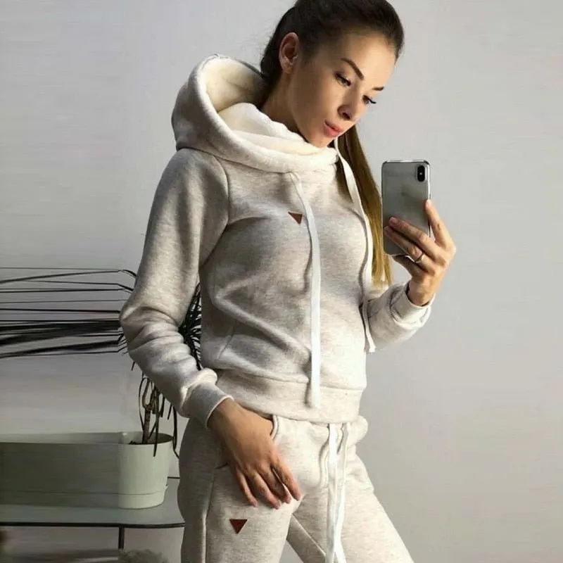 Autumn Winter 2 Piece Set Tracksuit Sportwear Fleece Hoodies Pullover Sweatshirts Baggy Trousers Jogger Pants Warm Outfits