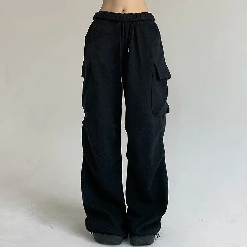 Casual Solid Drawstring Autumn Sweatpants Sports Draped Baggy Cargo Trousers Women Korean Basic Jogging Outfits