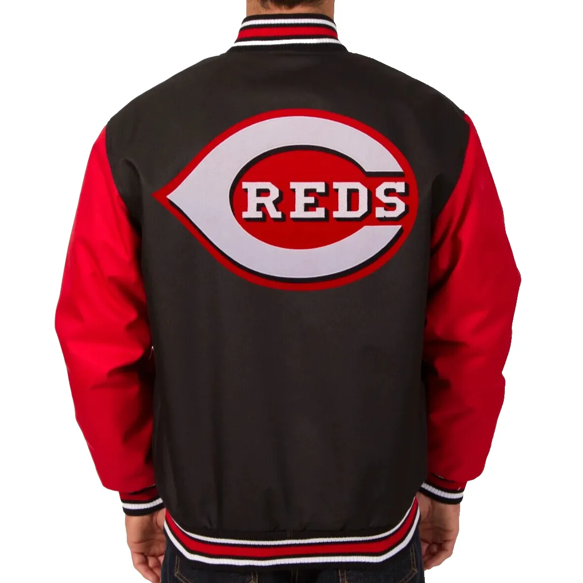 Cincinnati Reds Black and Red Letterman Varsity Jacket