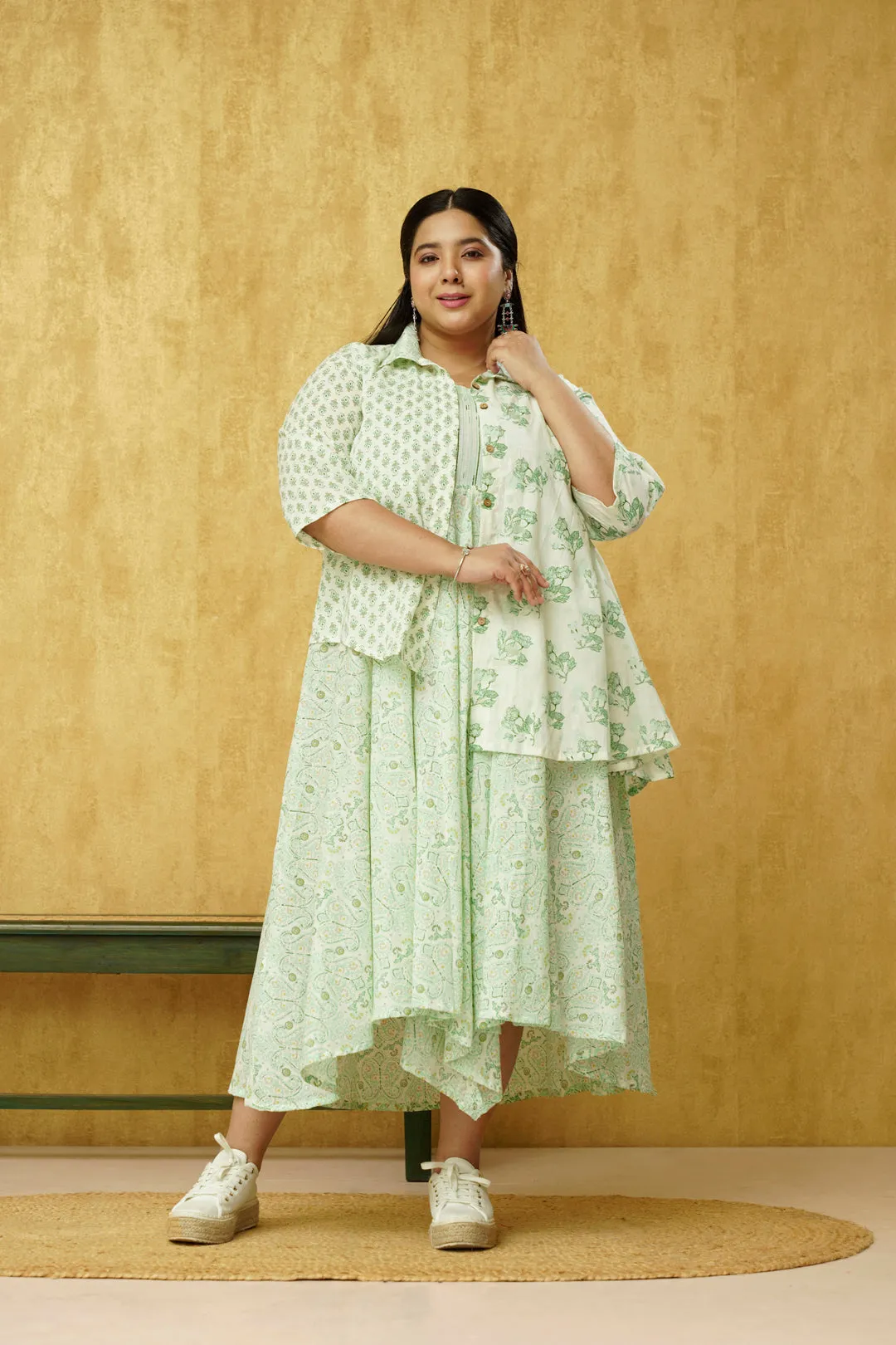 Cotton Dress in Pista Green color