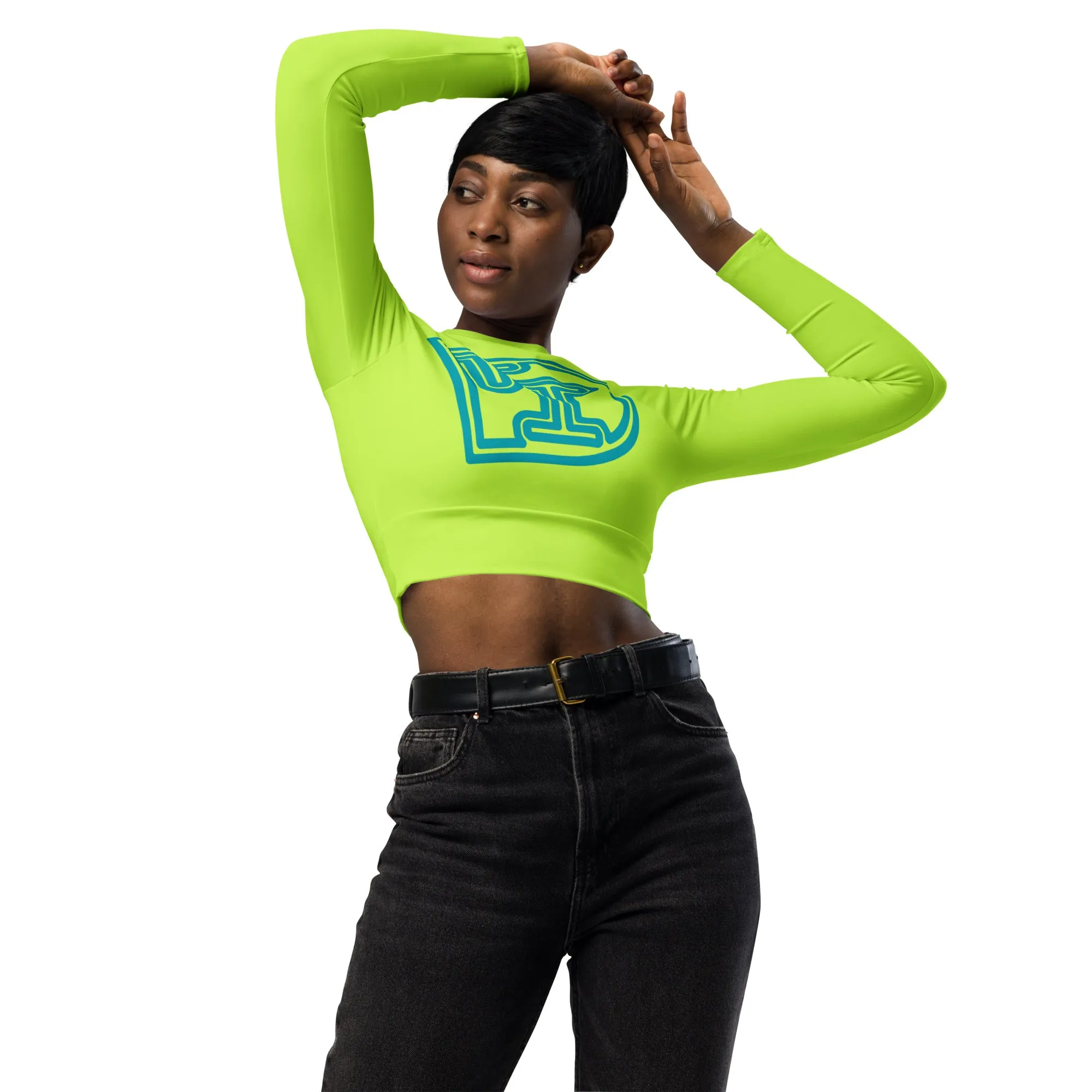 Eco-Friendly DTI Caf Green Recycled Long-Sleeve Crop Top for Sustainable Fashion