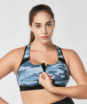 Enfold Zip Front Padded Running Bra | Women's High Support Sports Bra (Plus Size)