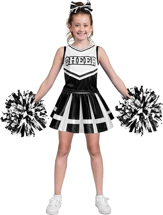 Girl Blue Cheerleader Costume, Black