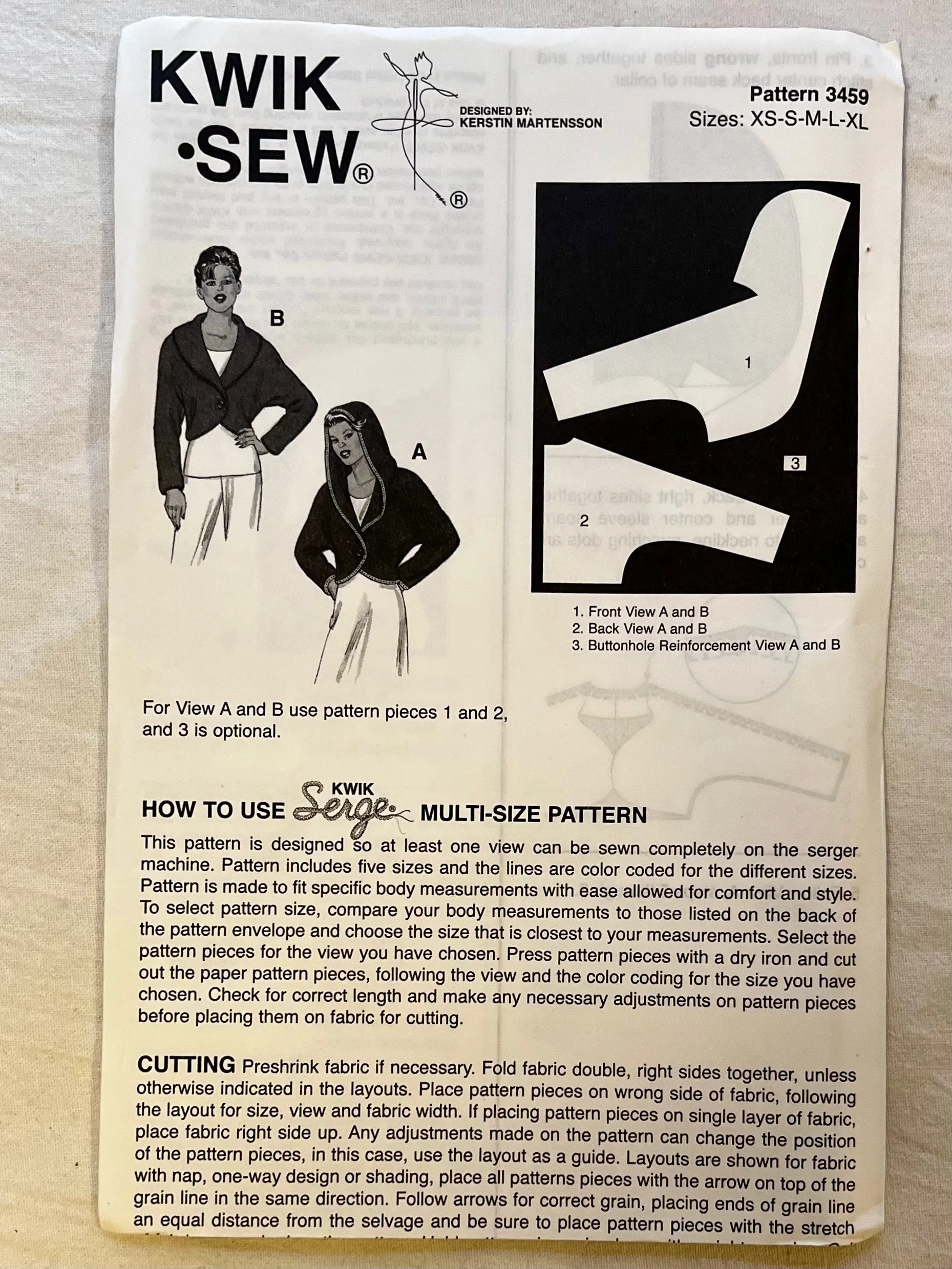 Kwik Sew 3459 UNCUT Adult Casual/Athletic Wear Sizes Sizes XS-XL