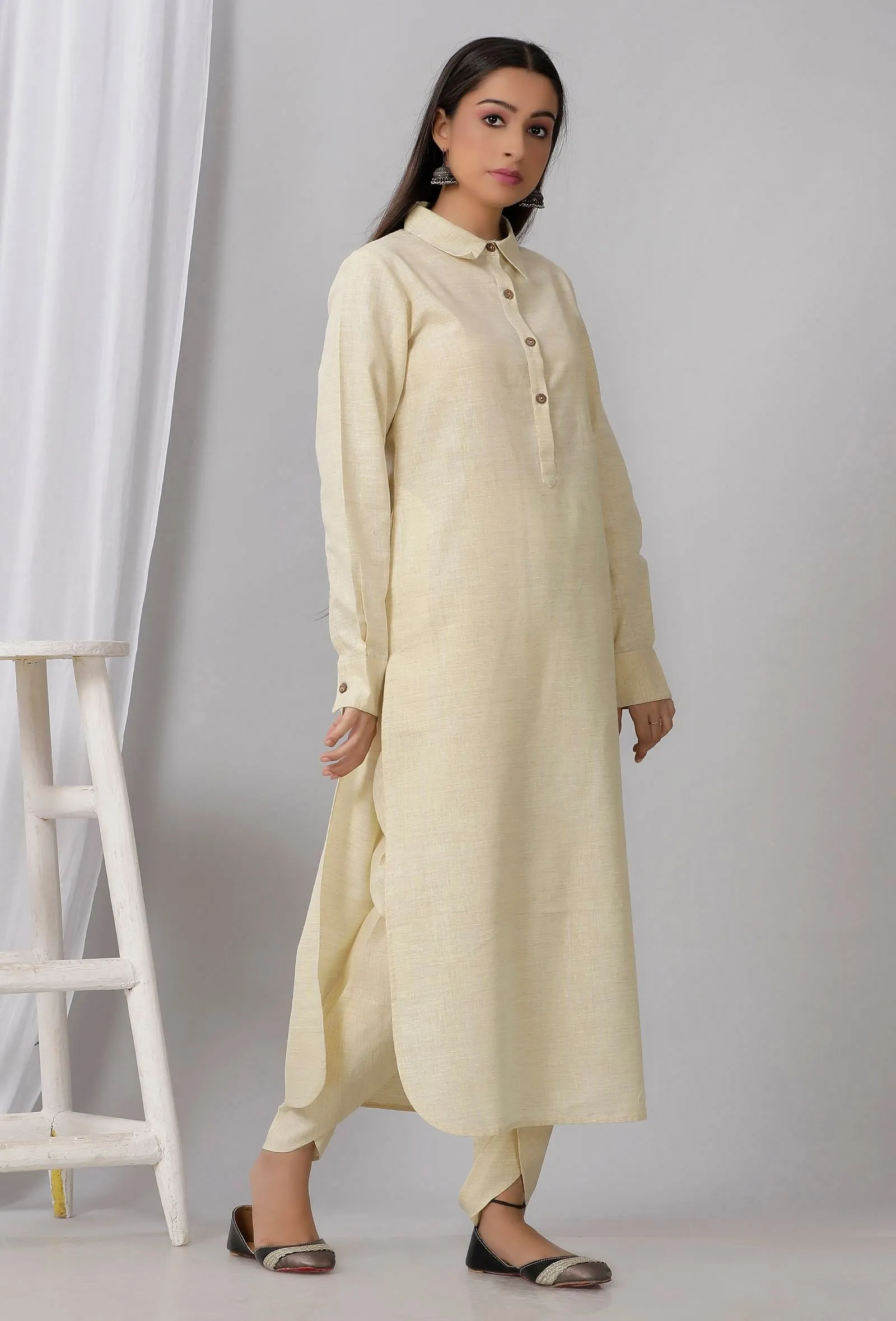 Lemon Yellow Cotton Khadi Kurta