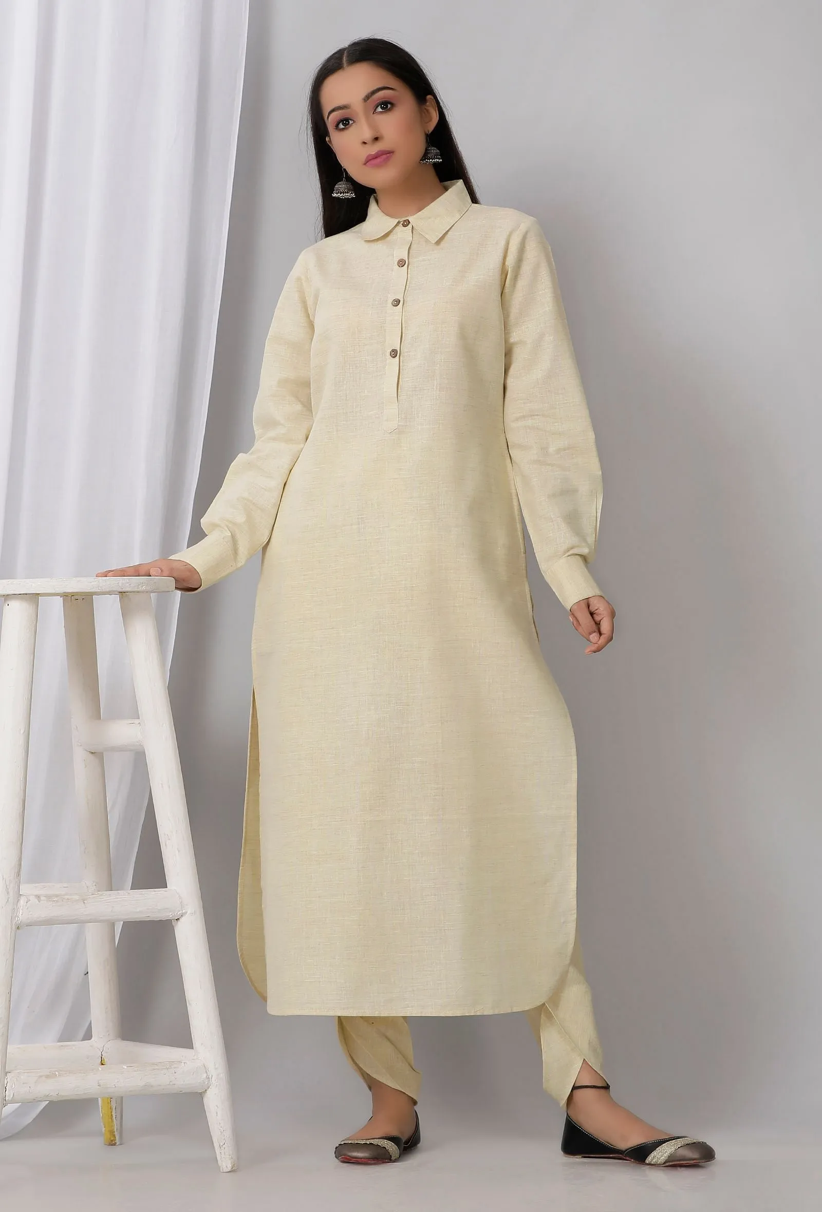 Lemon Yellow Cotton Khadi Kurta