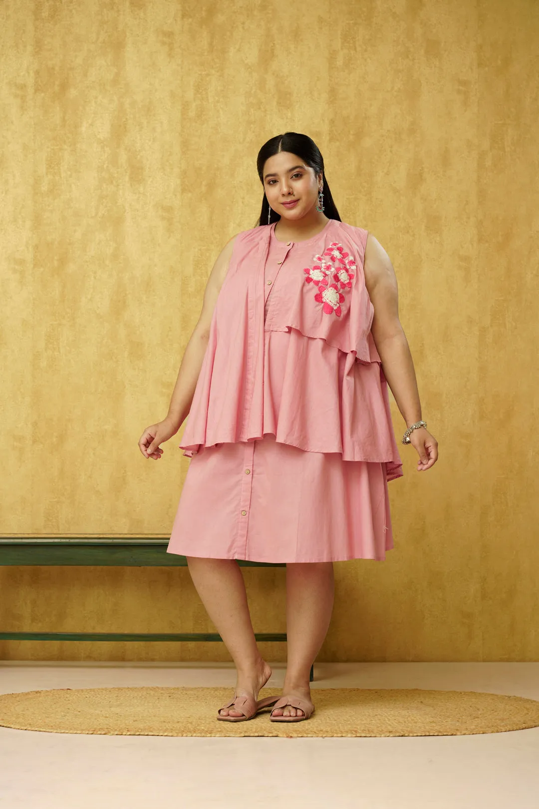 Magnificent Malmal Cotton Dress in Onion Pink colour