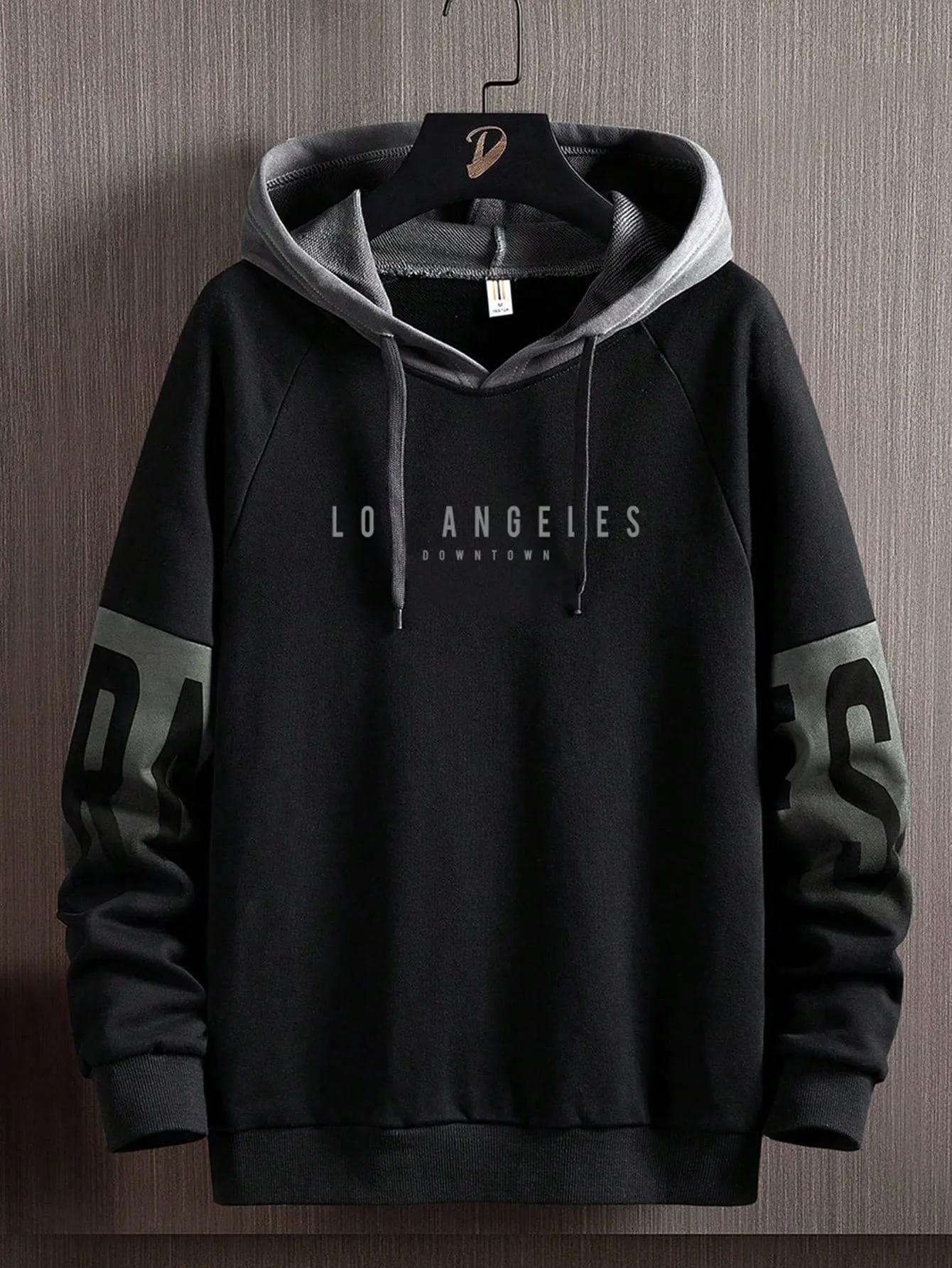 Men's Colorblock Letter Print Drawstring Hooded Sweatshirt