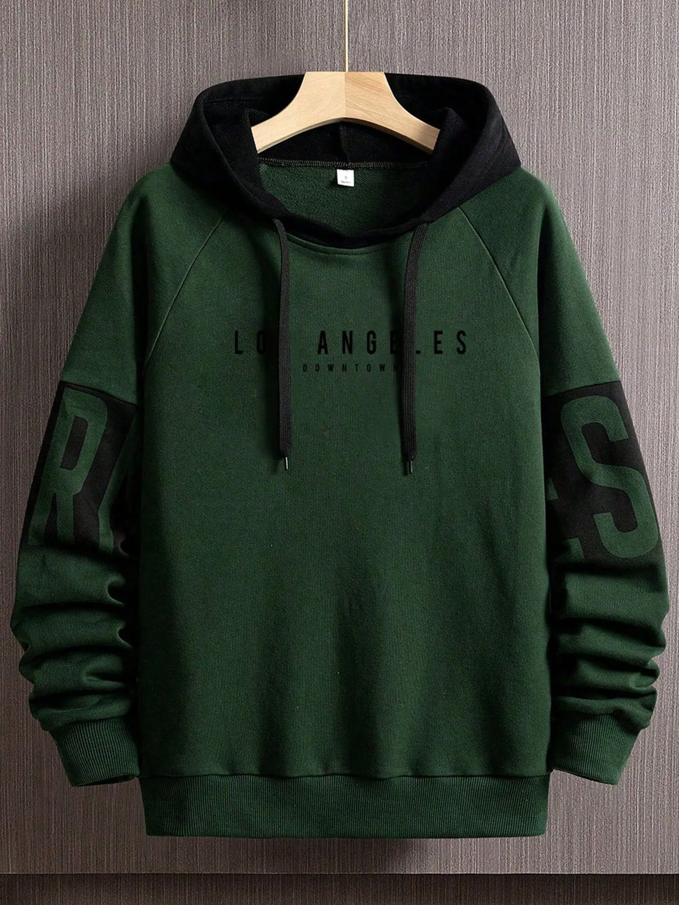 Men's Colorblock Letter Print Drawstring Hooded Sweatshirt