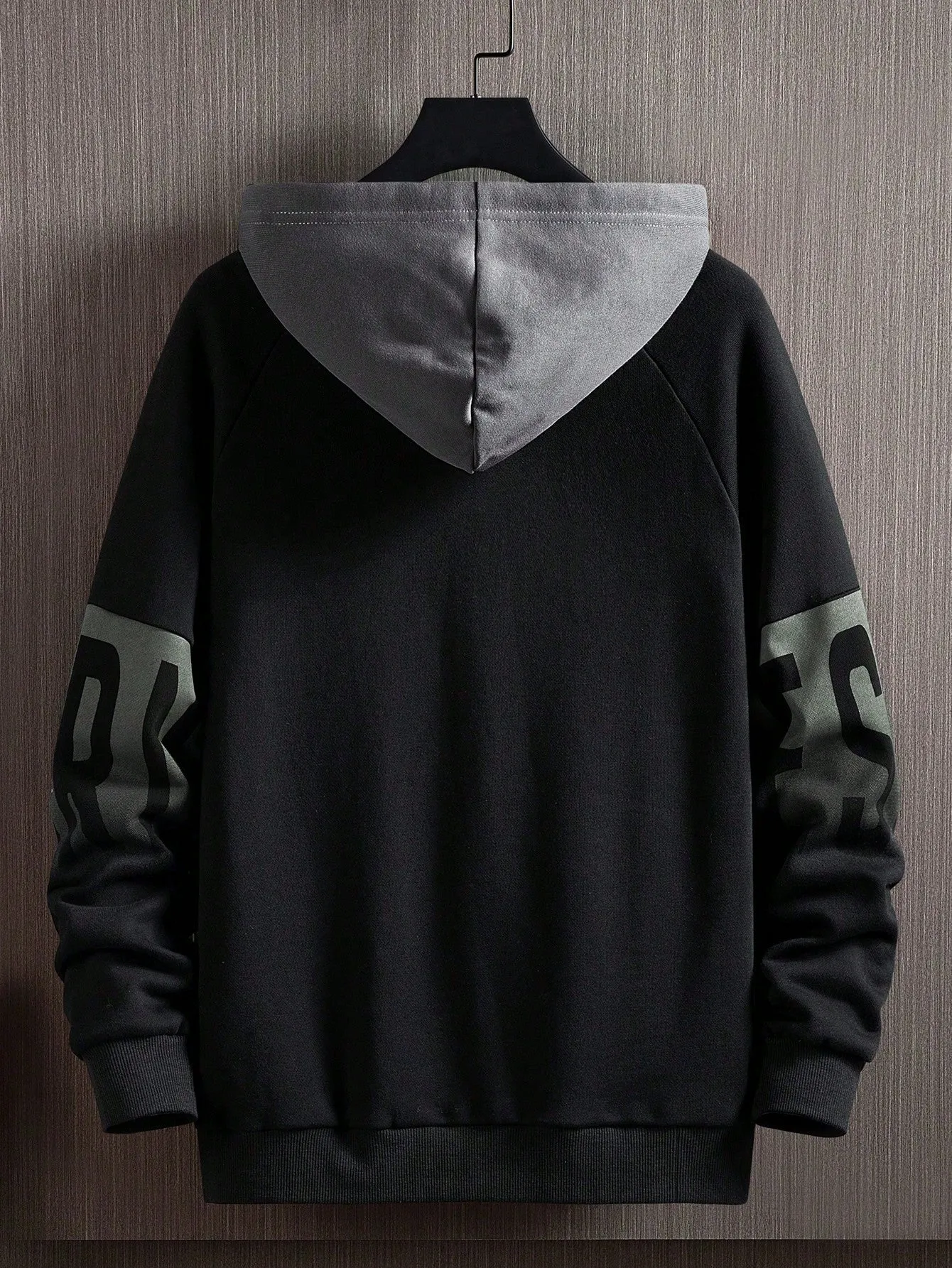 Men's Colorblock Letter Print Drawstring Hooded Sweatshirt