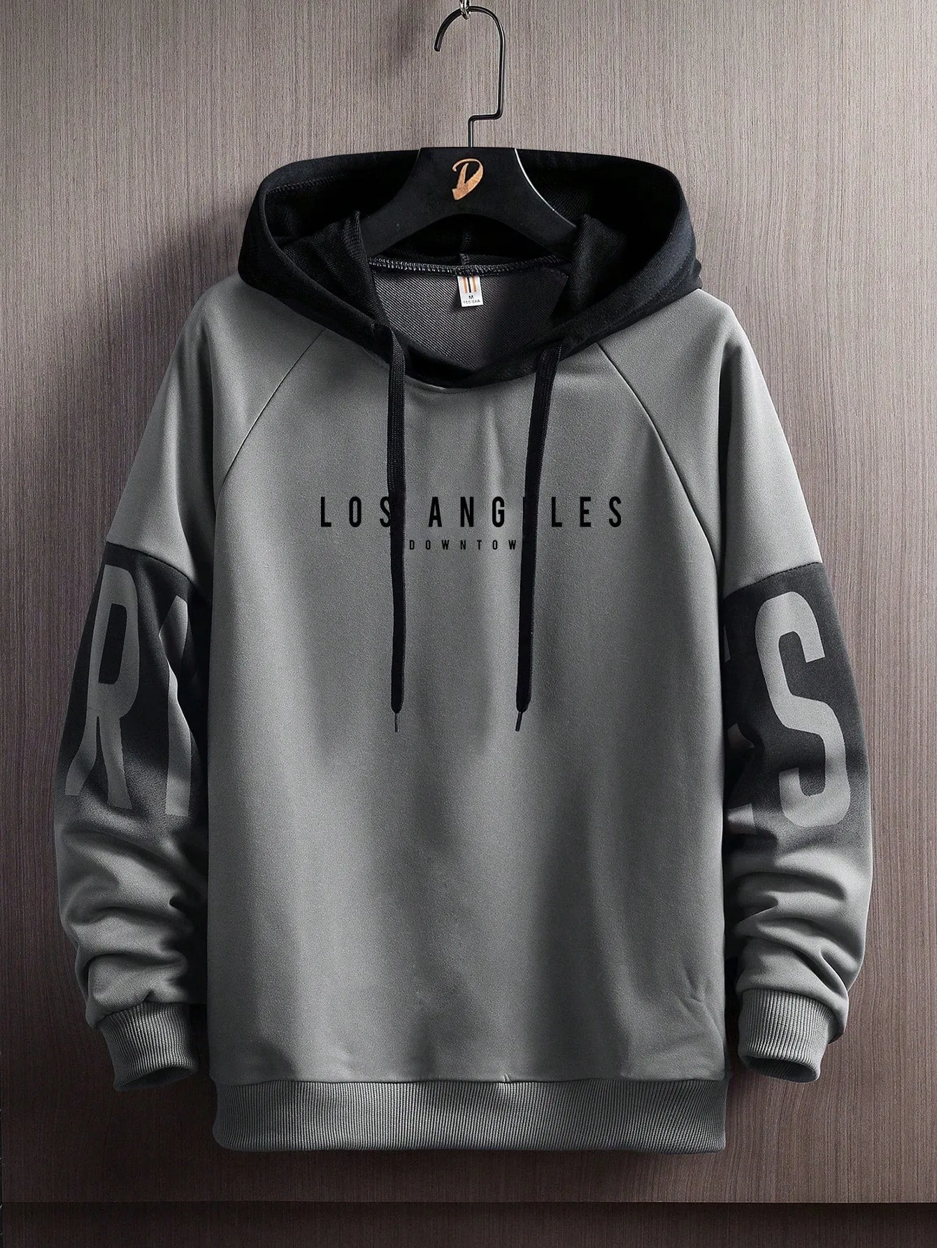 Men's Colorblock Letter Print Drawstring Hooded Sweatshirt