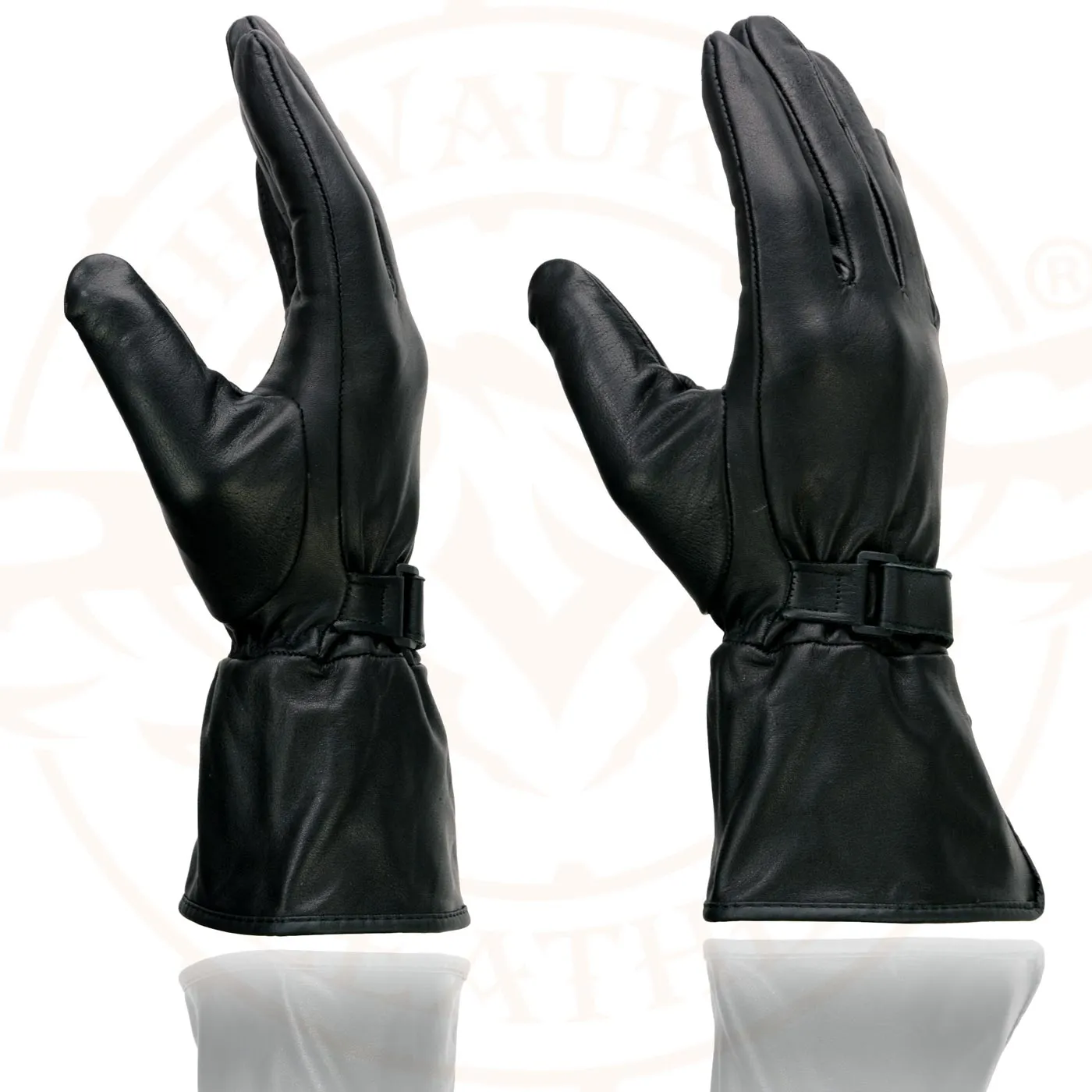 Milwaukee Leather MG7725 Women's Black Leather Gauntlet Motorcycle Gloves w/ Wrist Strap Closure