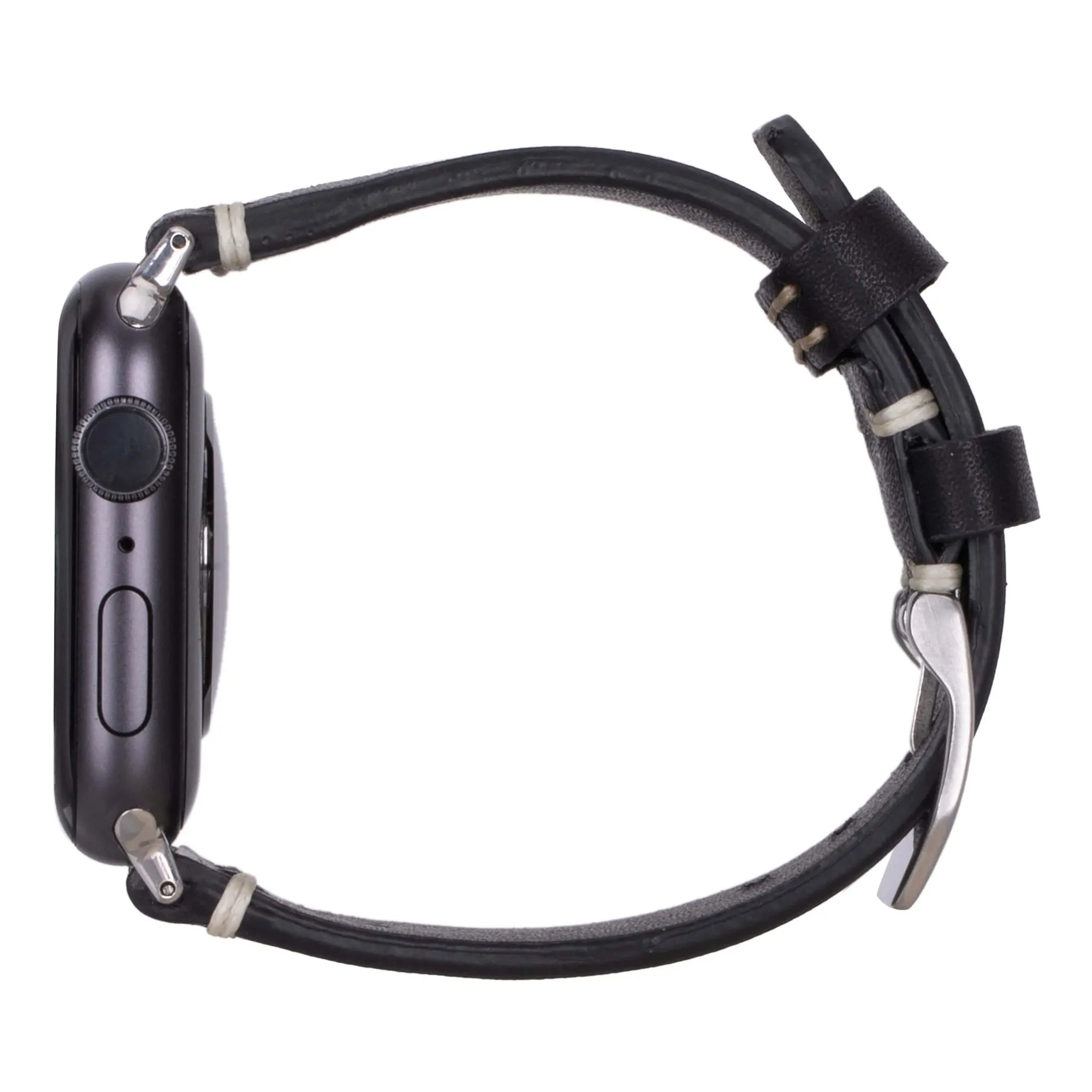 Modern Newport Band for Apple Watch 44mm / 45mm, Distressed Black, Silver Hardware