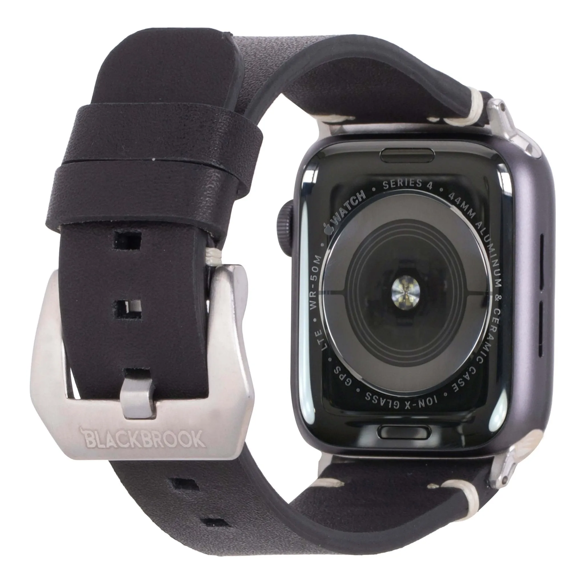 Modern Newport Band for Apple Watch 44mm / 45mm, Distressed Black, Silver Hardware