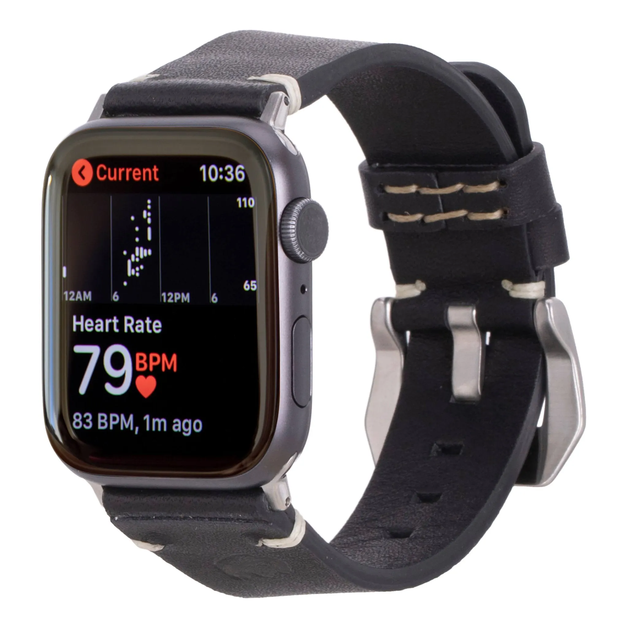 Modern Newport Band for Apple Watch 44mm / 45mm, Distressed Black, Silver Hardware