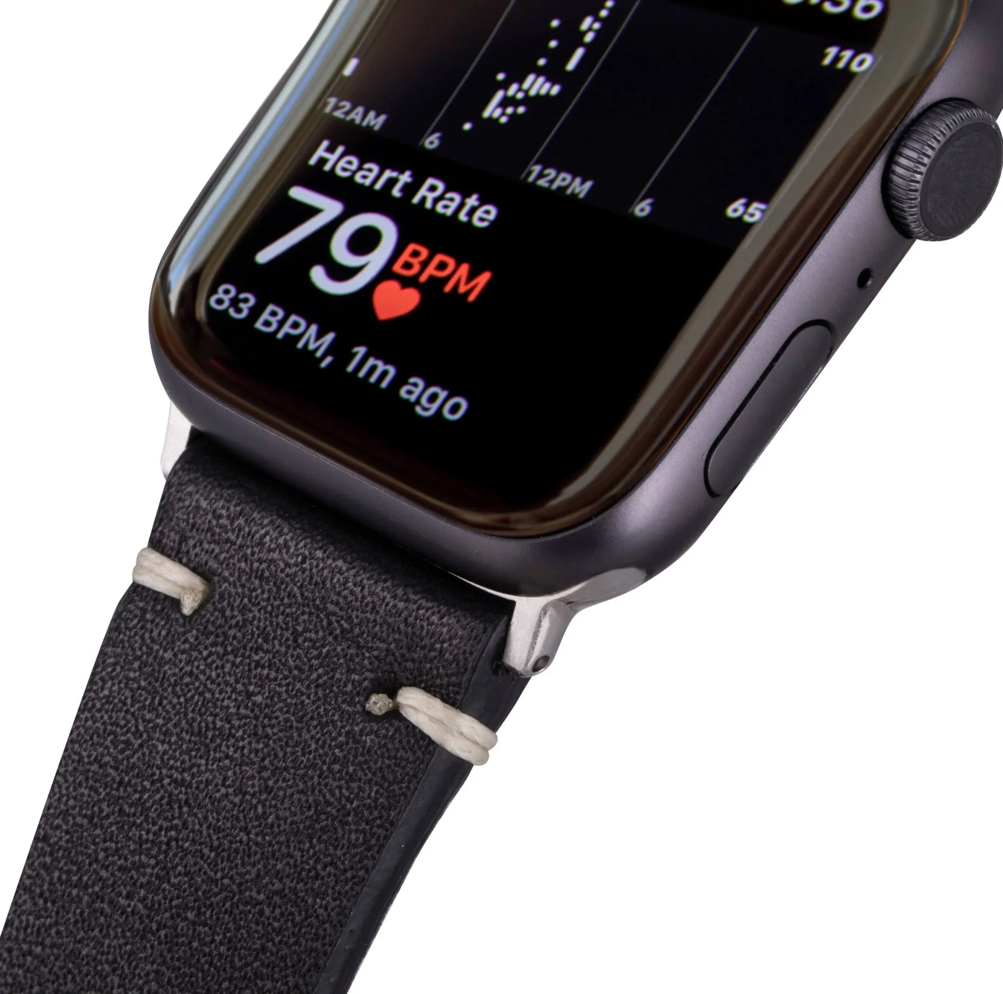 Modern Newport Band for Apple Watch 44mm / 45mm, Distressed Black, Silver Hardware