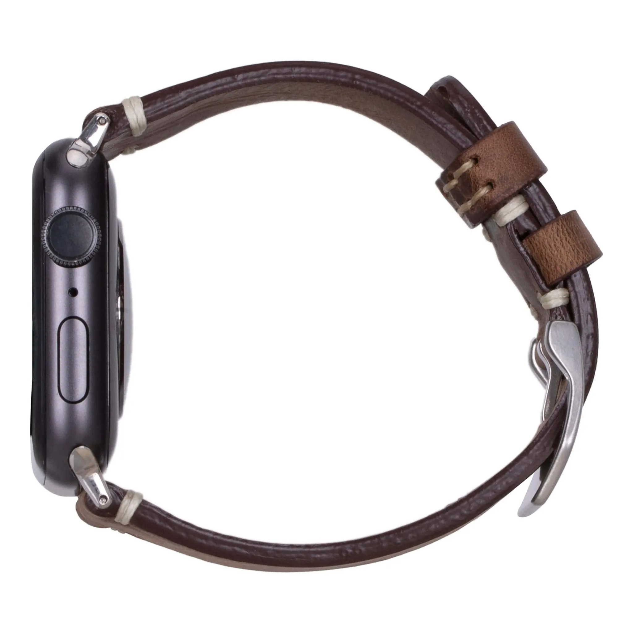 Modern Newport Band for Apple Watch 44mm / 45mm, Distressed Coffee, Silver Hardware