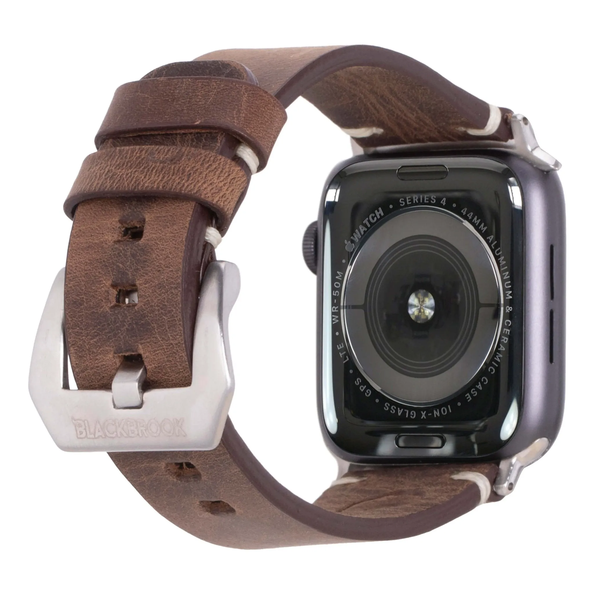 Modern Newport Band for Apple Watch 44mm / 45mm, Distressed Coffee, Silver Hardware