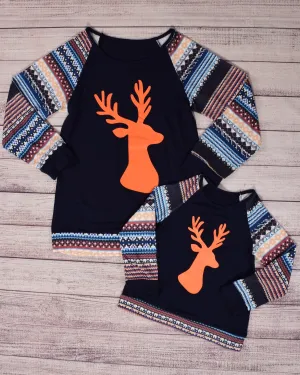 Navy and Stripes w/Orange Moose Mommy and Me Top