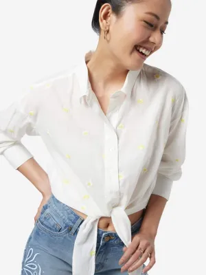 Nuon White Floral Embroidered Casual Shirt