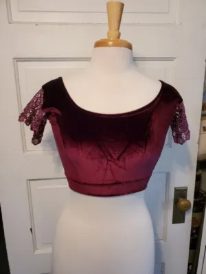 Plum Stretch Velvet Choli/Midriff Top