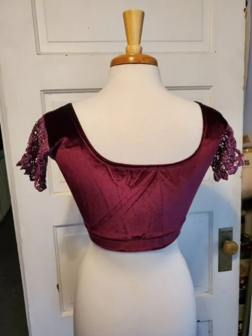 Plum Stretch Velvet Choli/Midriff Top