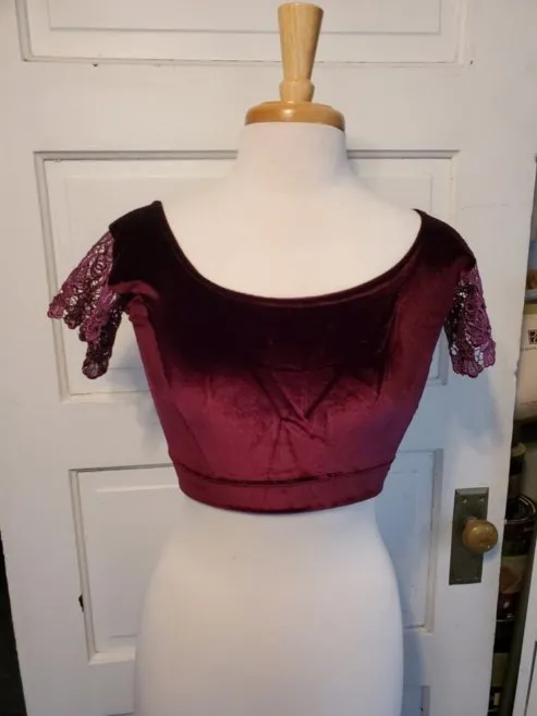 Plum Stretch Velvet Choli/Midriff Top