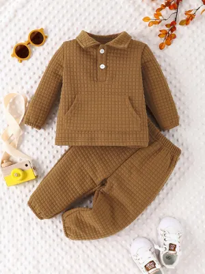 Preppy Checkered Style 2Pcs Baby Boys Outfits