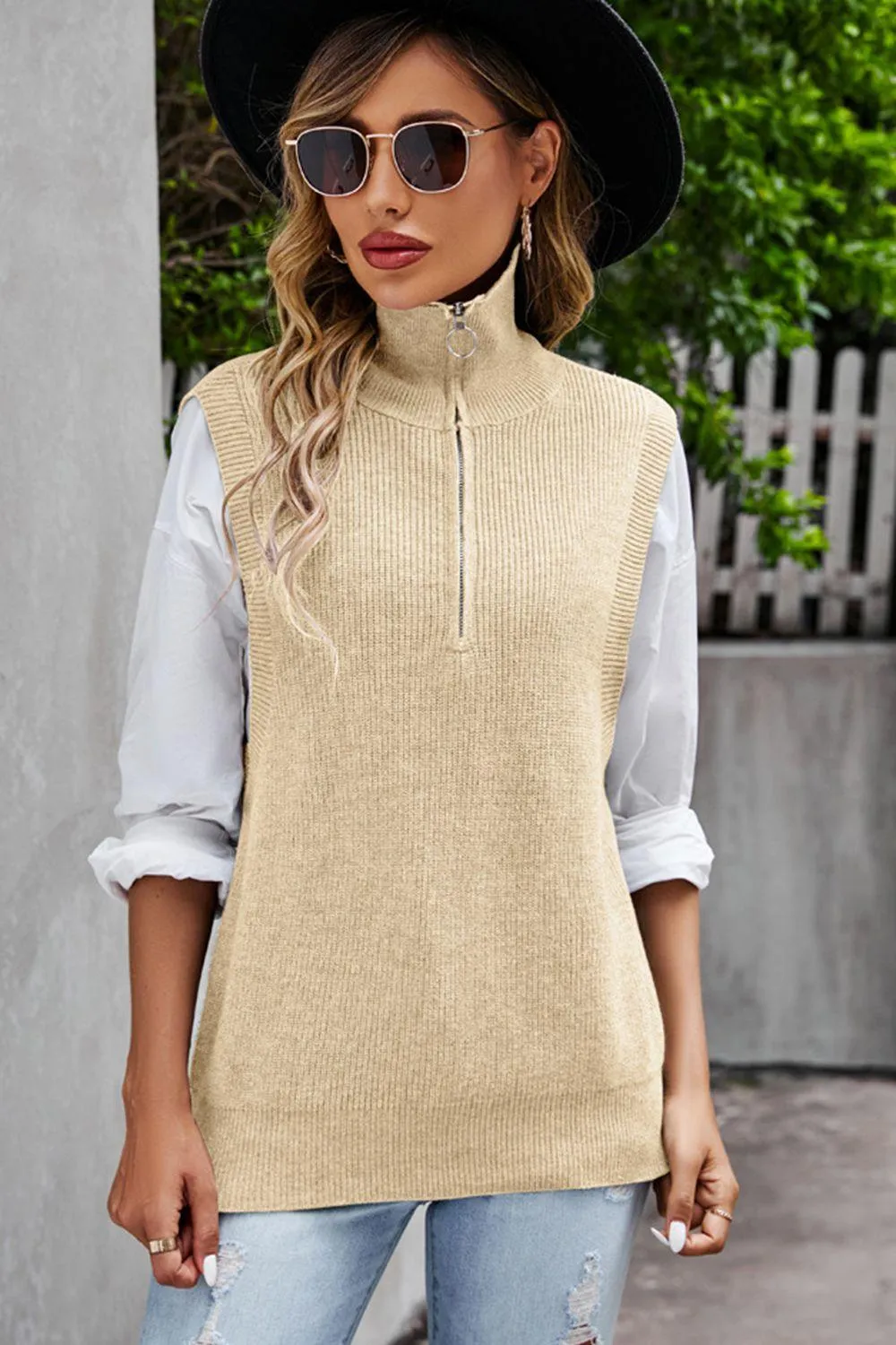 Quarter-Zip Ribbed Sweater Vest