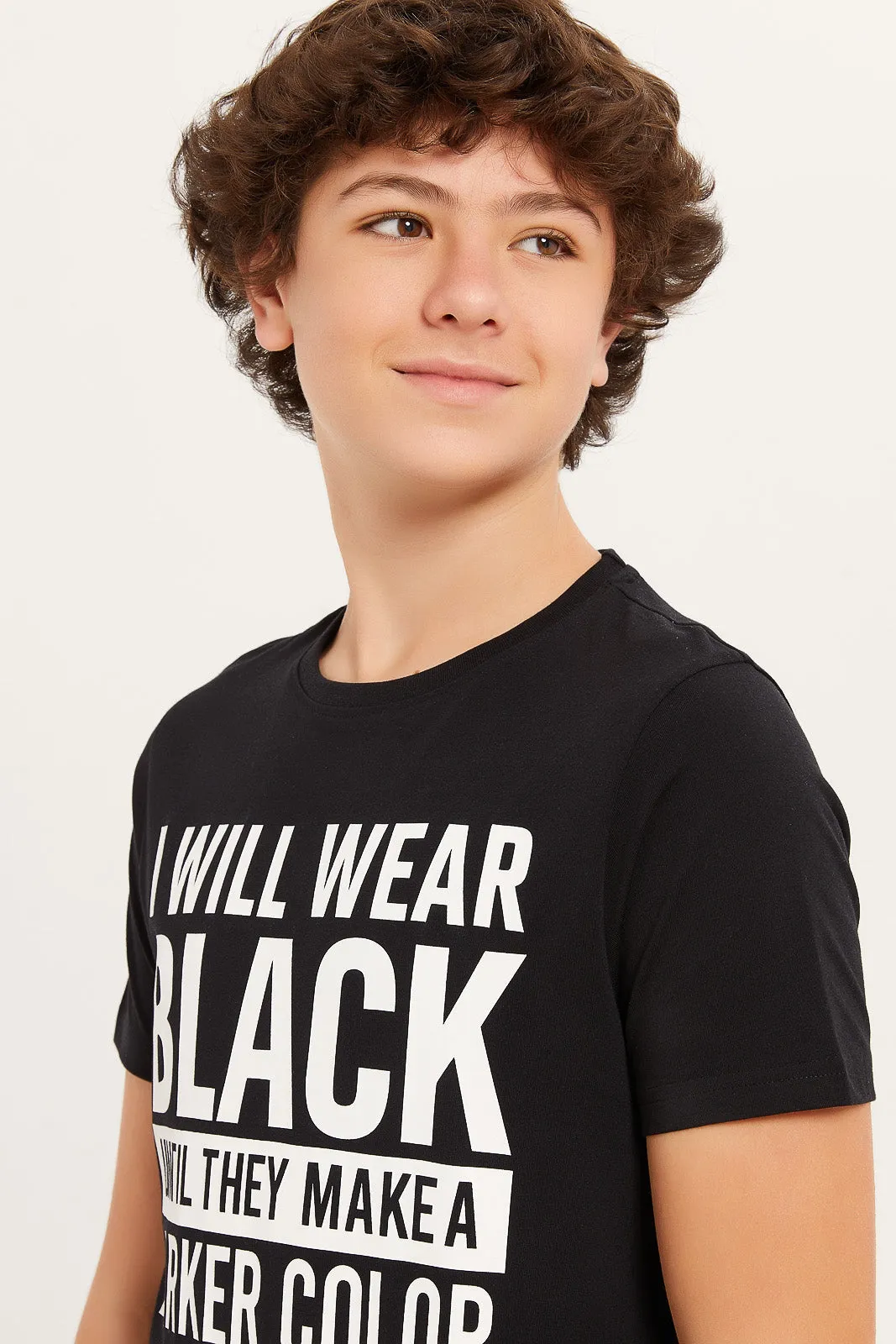 Senior Boys Black I Will Wear Black Print T-Shirt