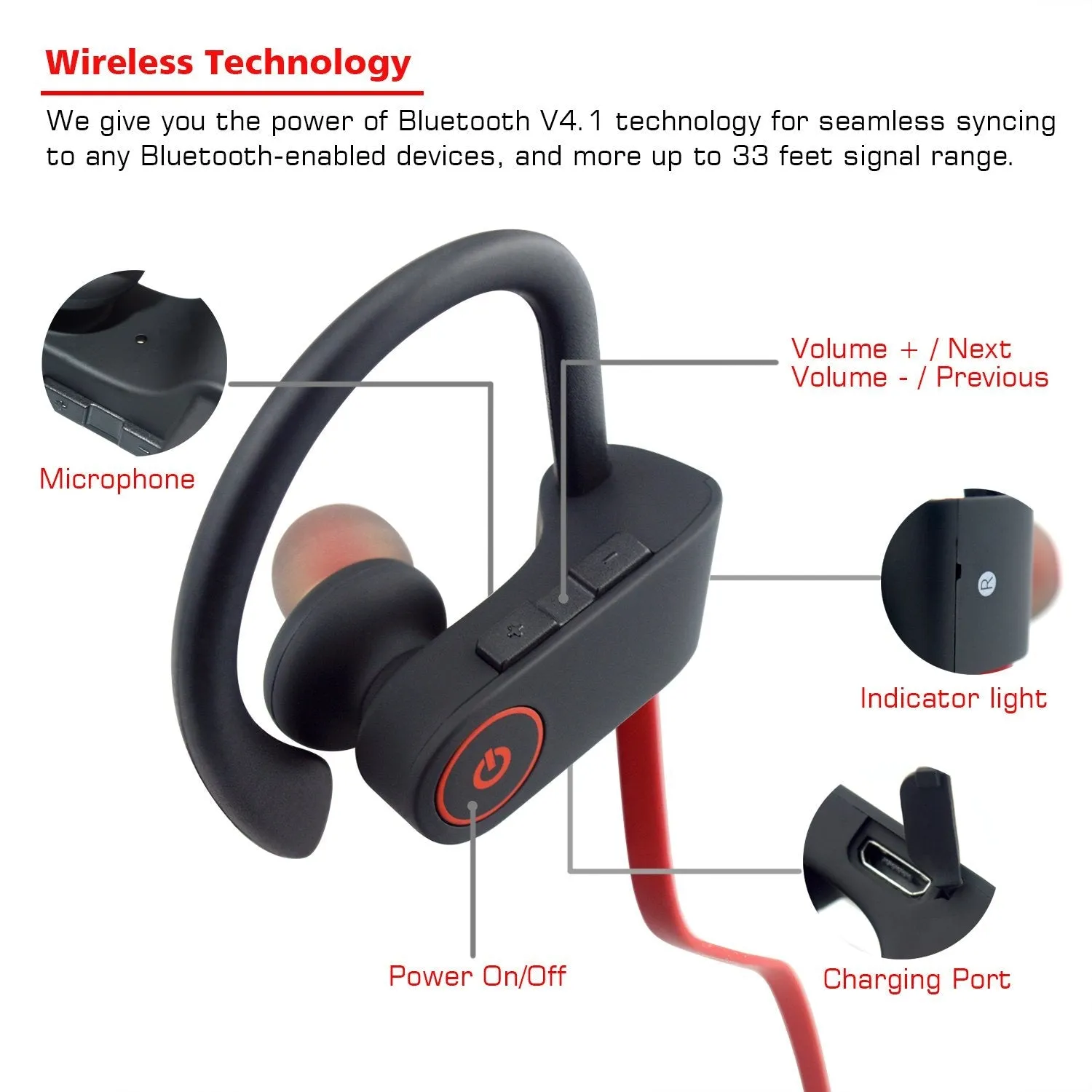 Small Target Bluetooth Headphones, Best Wireless Sport Earphones w/Mic IPX7 Waterproof Stable Fit in Ear Earbuds Noise Isolating Stereo Headset 9-Hour